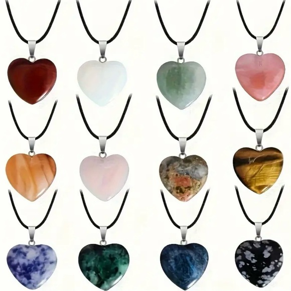 ⭐️ 5 for $25 Heart Shaped Crystal Glass Pendant Necklace on a Black Cord - Picture 5 of 10